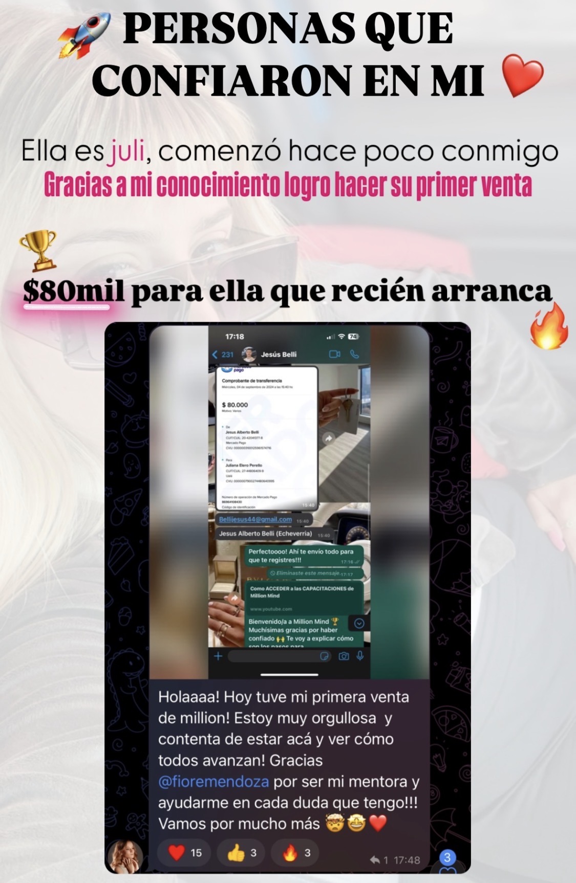 Captura del testimonio de Juli sobre su experiencia con Fío
