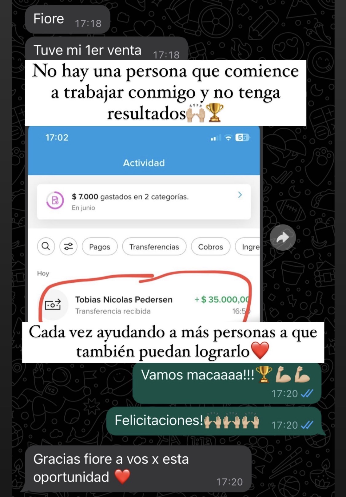 Captura del testimonio de Maca sobre su experiencia con Fío