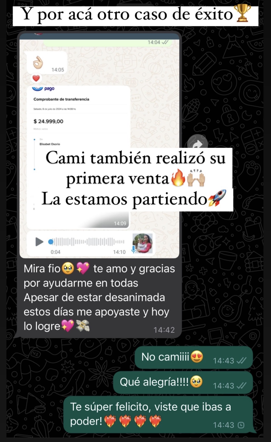 Captura del testimonio de Cami sobre su experiencia con Fío
