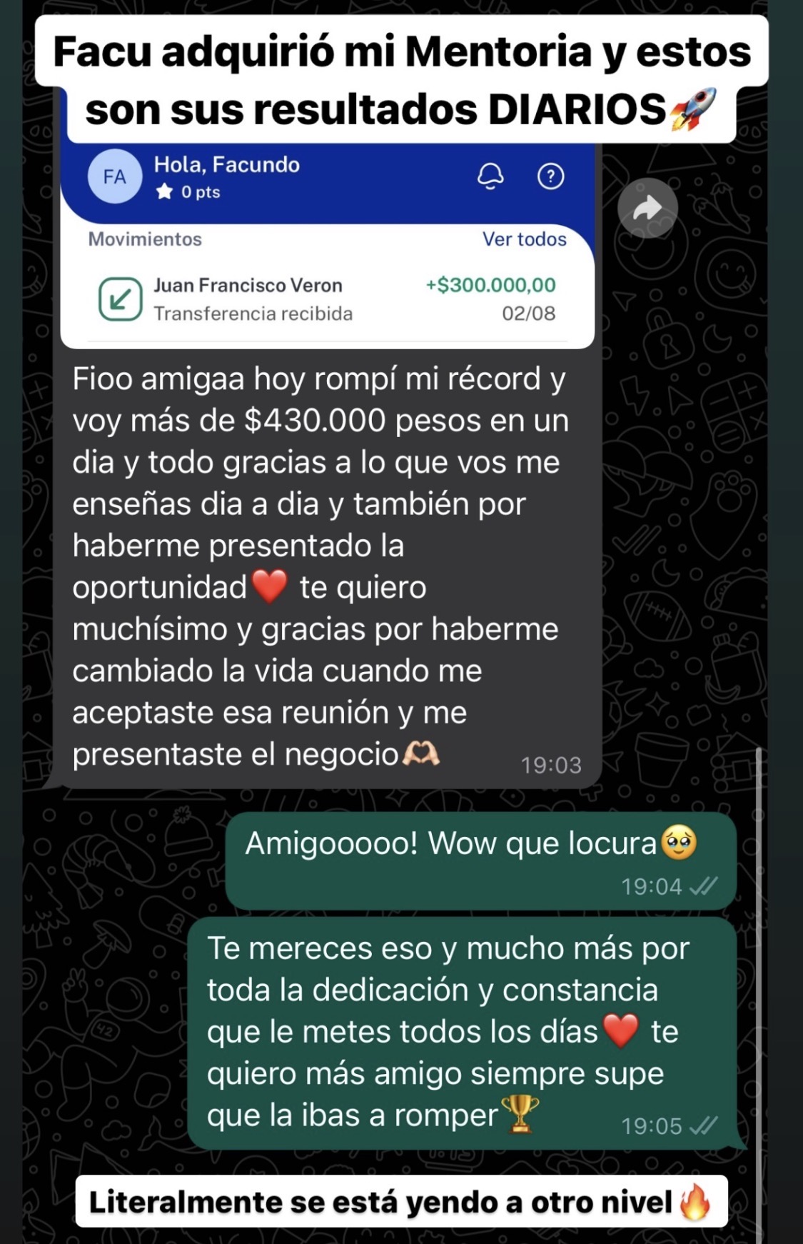 Captura del testimonio de Facu sobre su experiencia con Fío