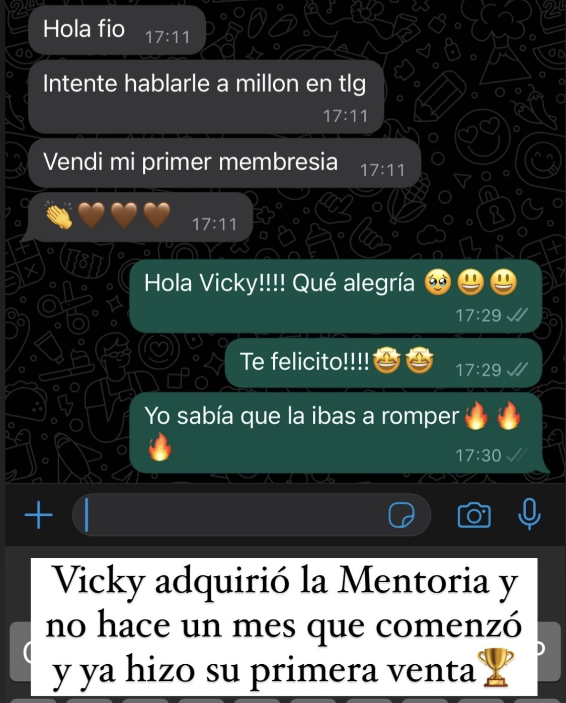Captura del testimonio de Vicky sobre su experiencia con Fío